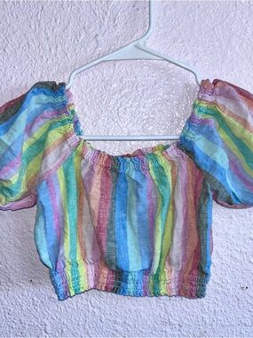 GAP Rainbow Striped Off-Shoulder Crop Top - Multi